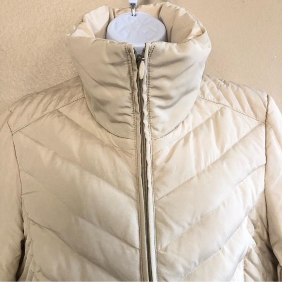 Kenneth Cole Reaction Womens Cream Chevron Quilted Down Feather Puffer Jacket L - Picture 5 of 14